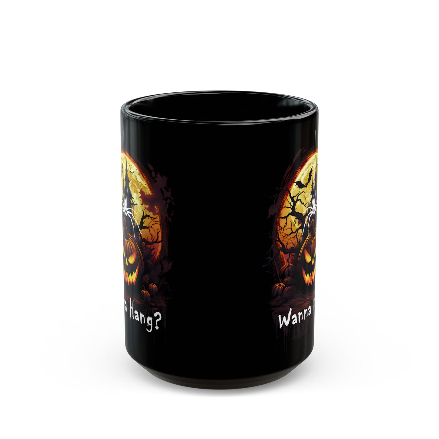 Spooky Halloween Mug - "Wanna Hang?" Spider Black Coffee Cup for Fall Celebrations, Gift, Party Decor, Halloween Lovers
