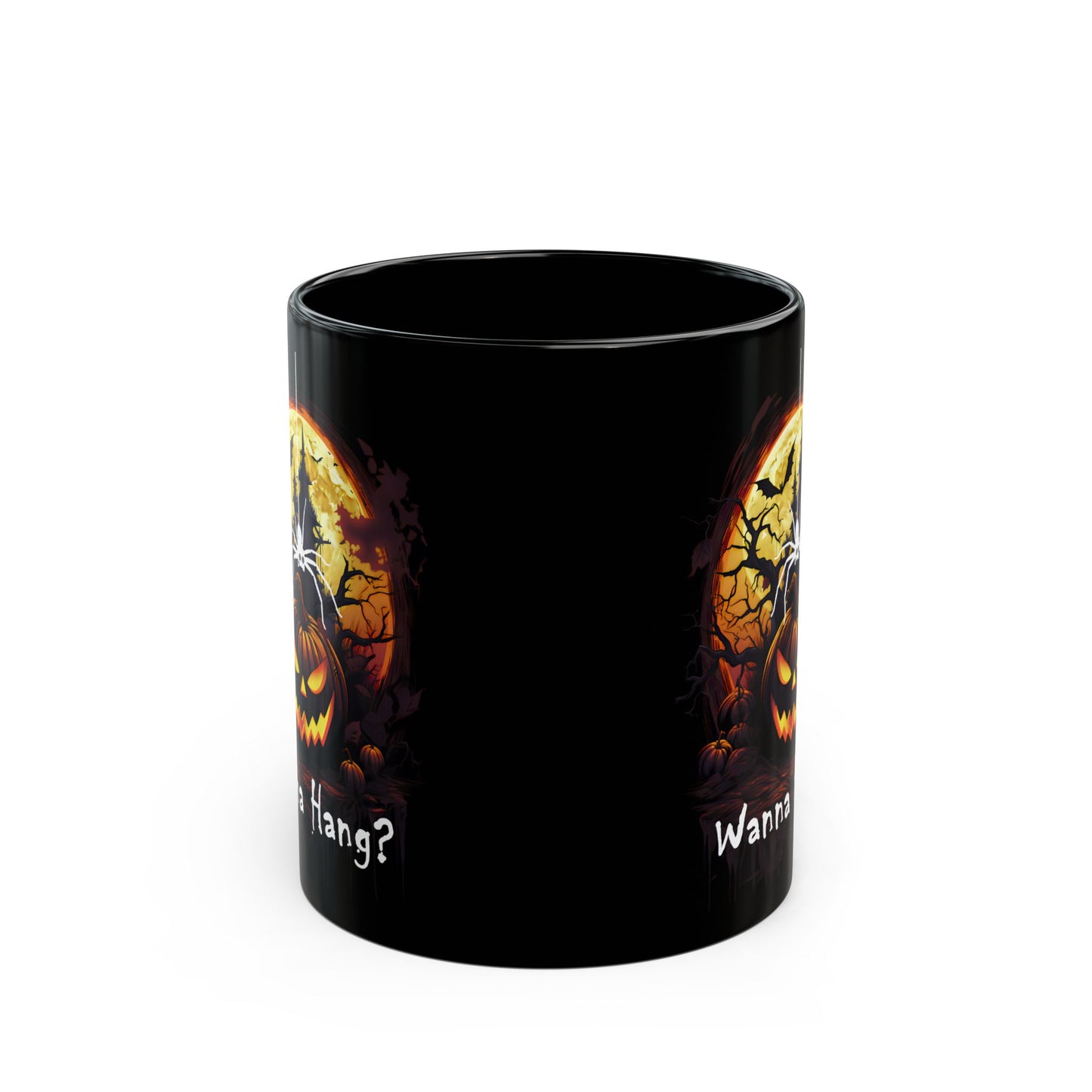 Spooky Halloween Mug - "Wanna Hang?" Spider Black Coffee Cup for Fall Celebrations, Gift, Party Decor, Halloween Lovers