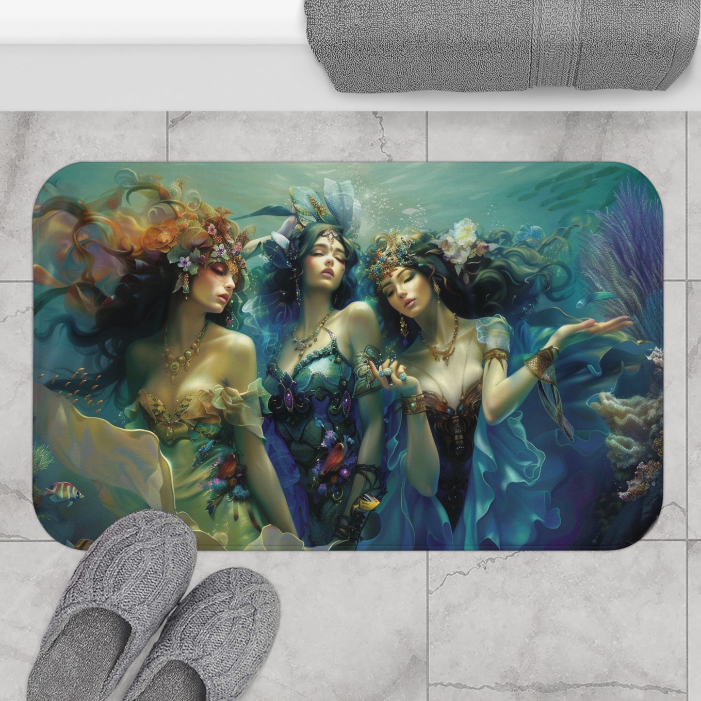 Mystical Mermaid Bath Mat, Sea Witch, Water Goddesses Bedside Rug, Ocean Decor, Boho Bathroom, Nautical Gift for Coastal Home