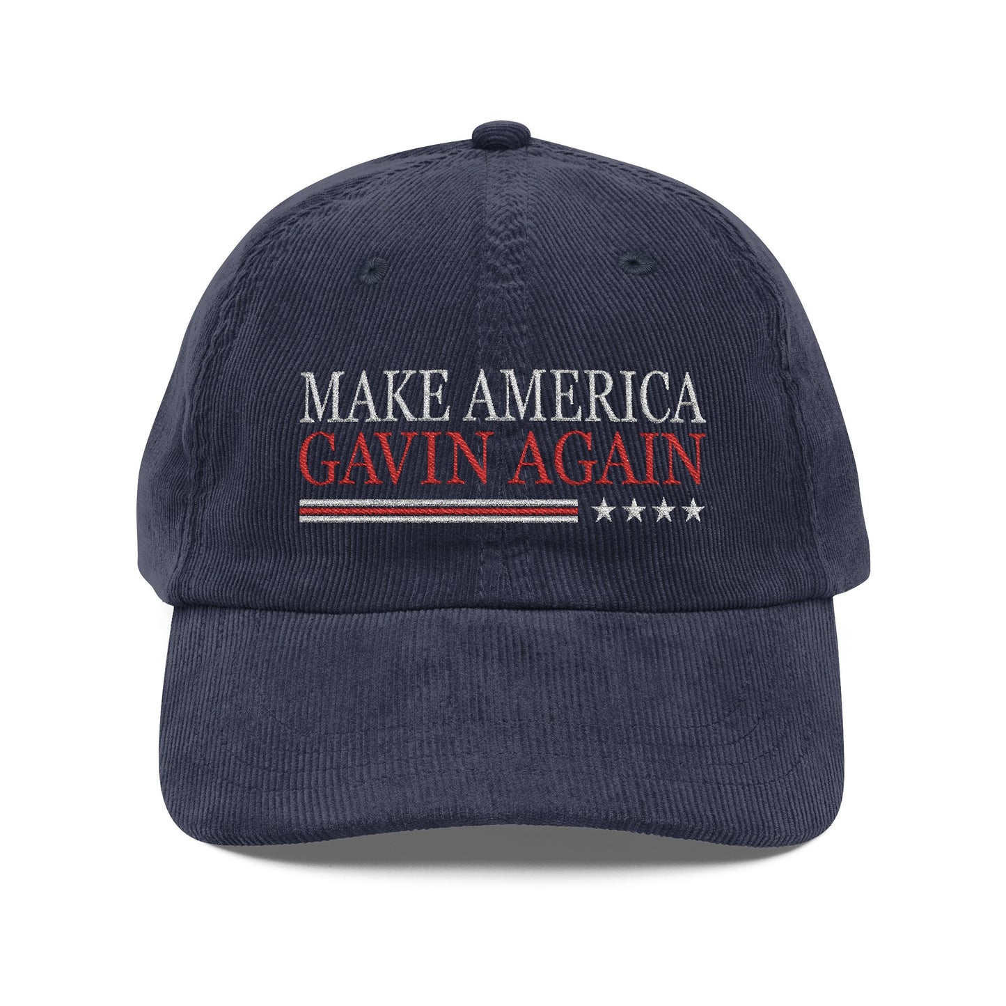 Make America Gavin Again, Embroidered Corduroy Cap, Vintage Baseball Hat, Parody Campaign, Stripes and Stars, Newsom Political Headwear