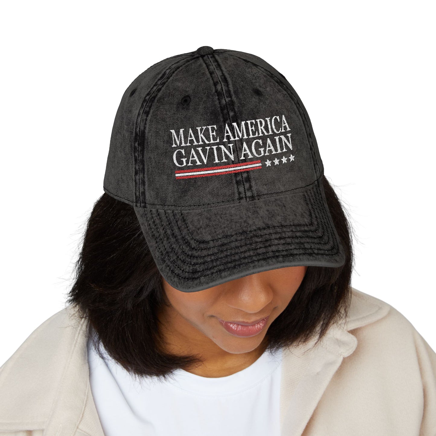 Make America Gavin Again, Vintage Embroidered Denim Cap for Supporters, Democracy Political Merchandise, Soft Adjustable Baseball Dad Hat
