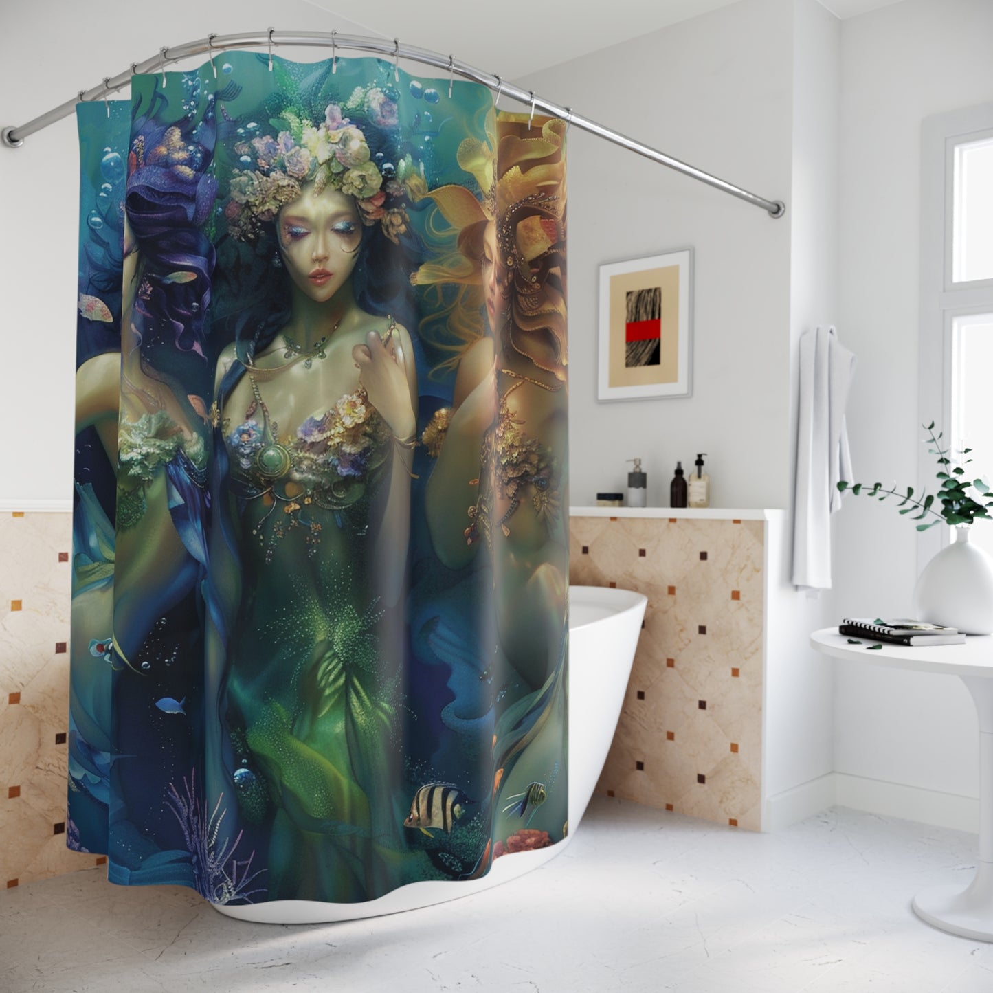 Mystical Water Goddesses Shower Curtain, Bathroom Art, Home Decor, Sea Witch Theme, Ethereal Gift for Mermaid Lovers, Goddess Art