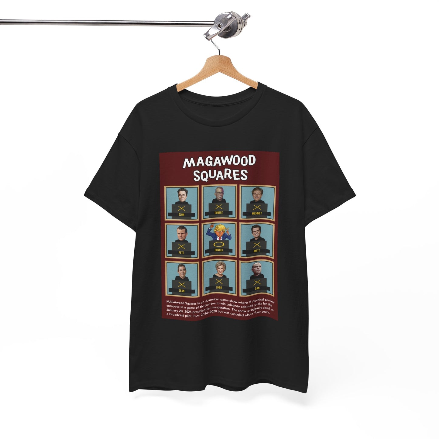 MAGAwood Squares, Funny Inauguration Day 2025 Shirt, Satirical, Political Game Show Unisex Heavy Cotton T-Shirt
