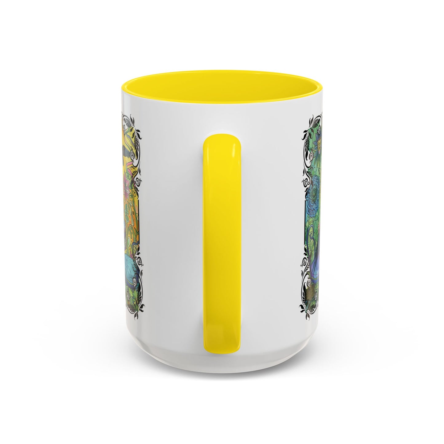 Raven and Crow Zentangle Tea Party, Bird Lover Gift, Colorful Accent Coffee Mug (11, 15oz)