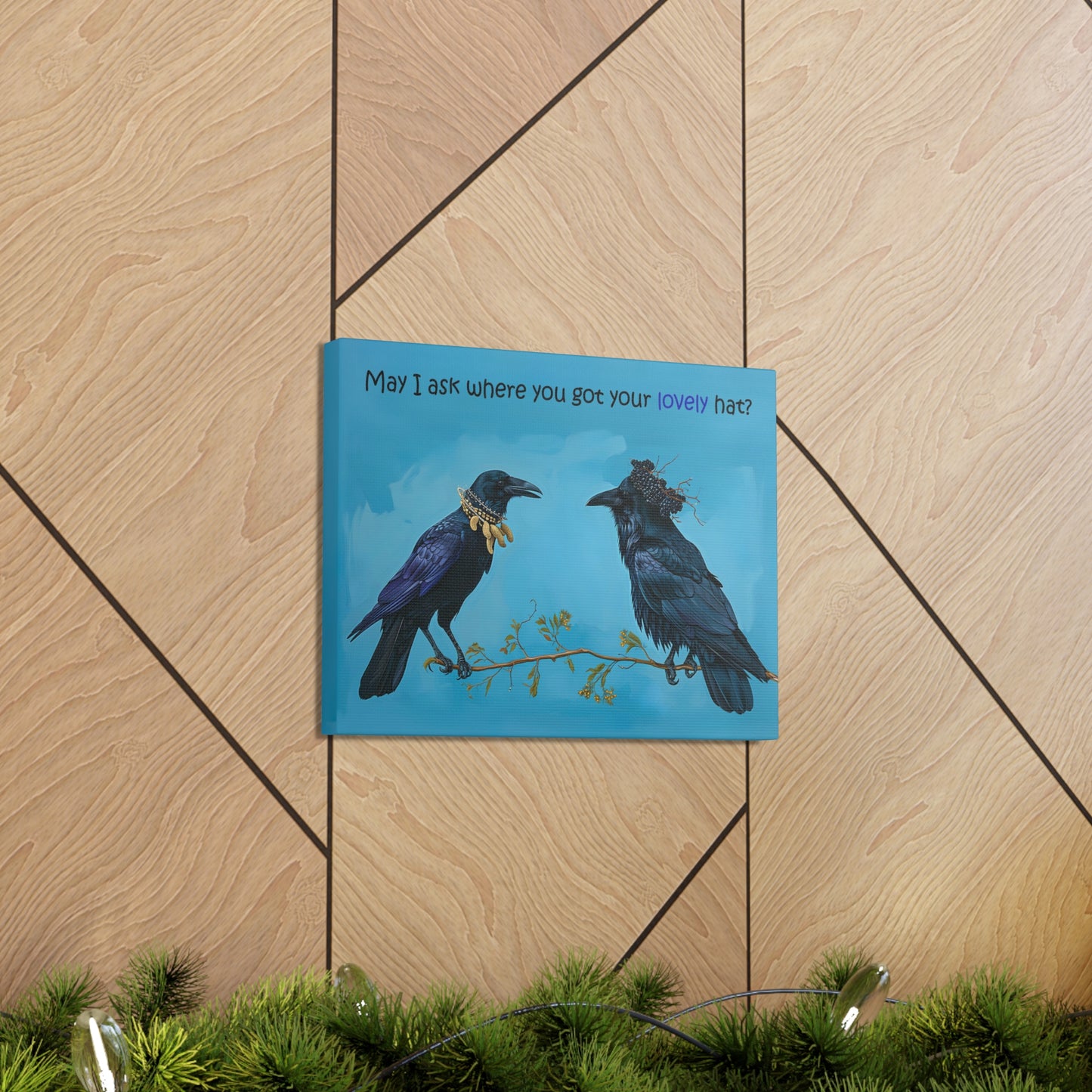 Crow and Raven Peanut Necklace and Blackberry Hat, Funny Bird Wall Art (2 sizes)