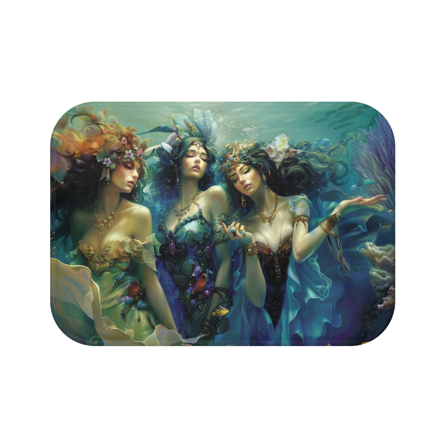 Mystical Mermaid Bath Mat, Sea Witch, Water Goddesses Bedside Rug, Ocean Decor, Boho Bathroom, Nautical Gift for Coastal Home