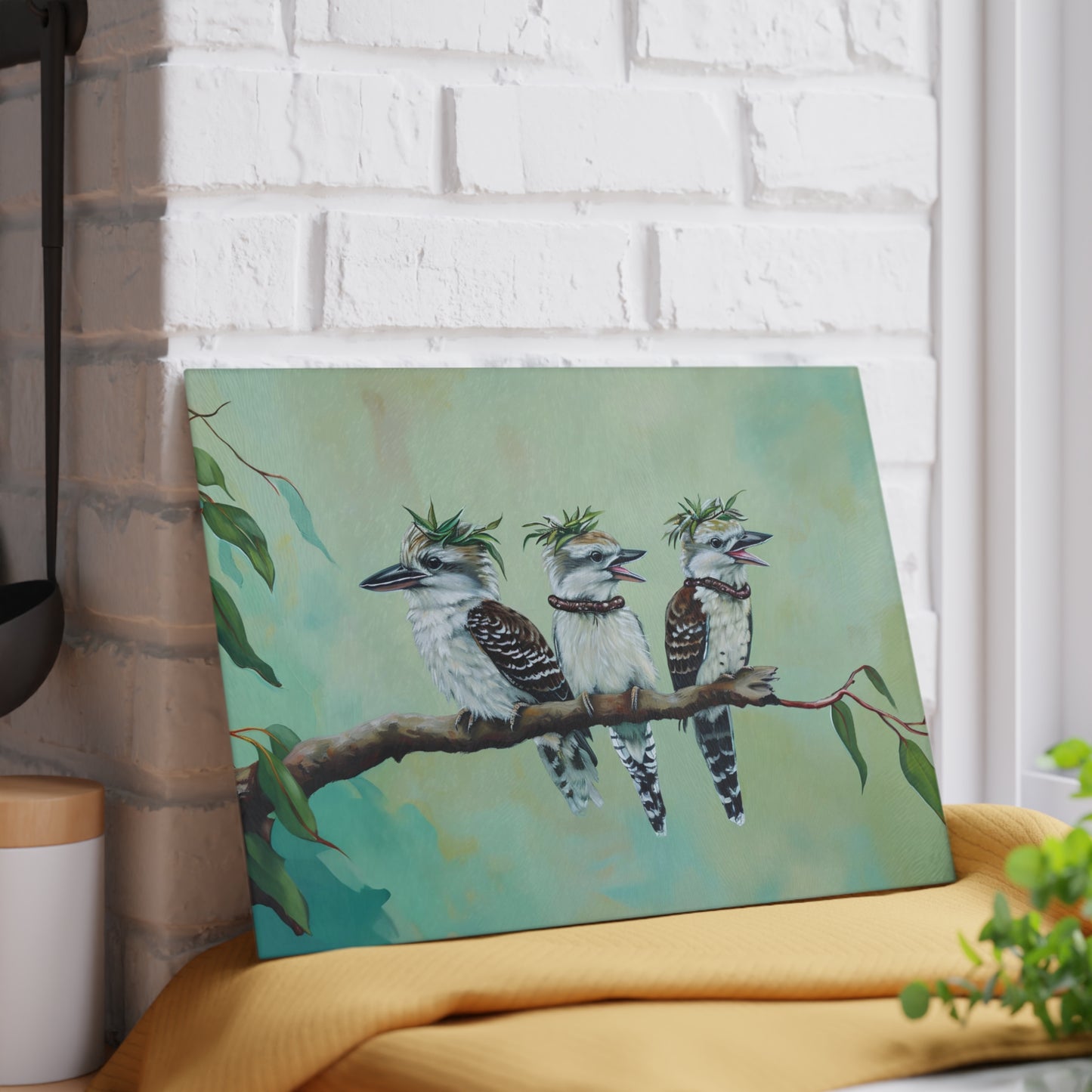 "He Ate His Mealworm Necklace Again!" Funny Kookaburra Glass Cutting Board