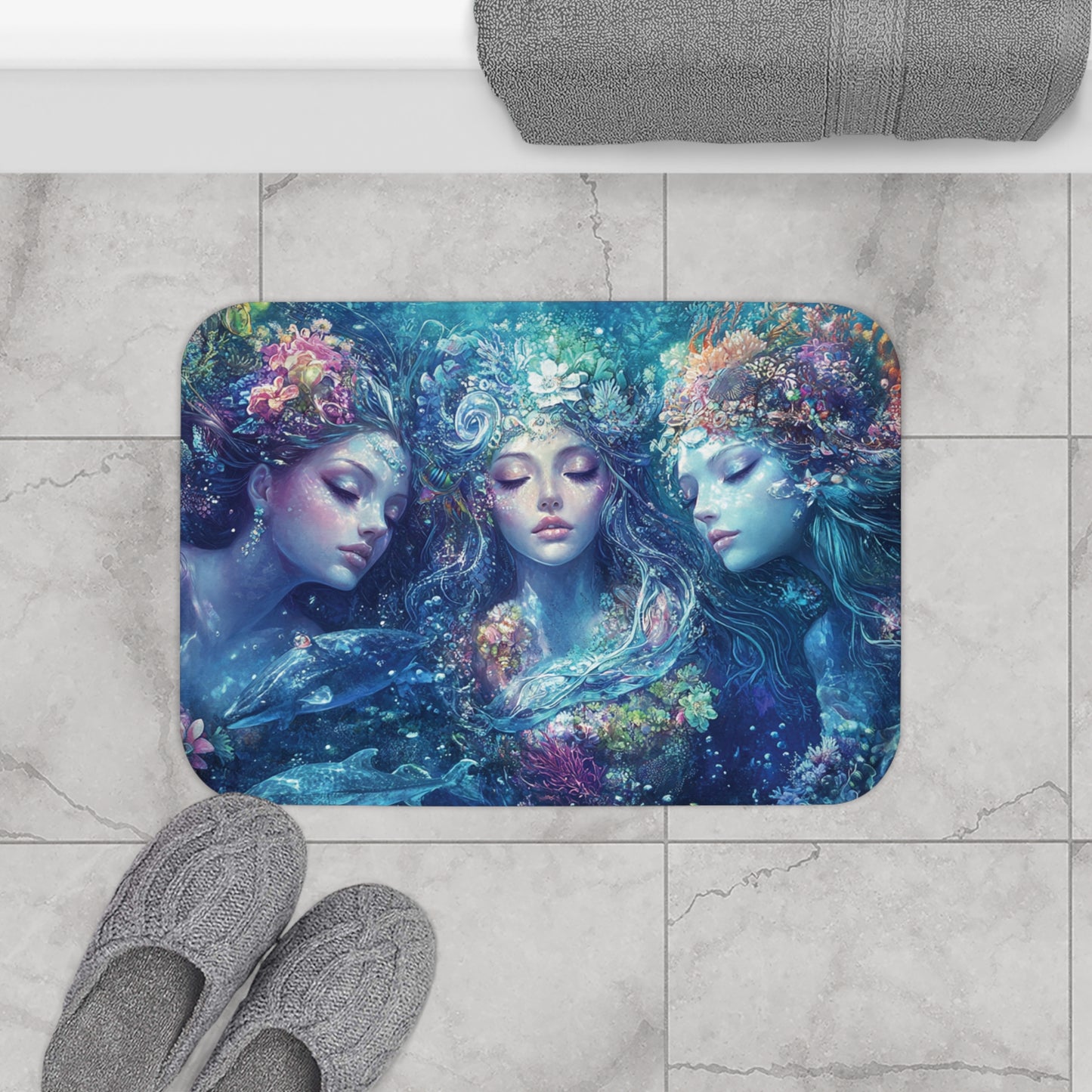 Mystical Mermaid, Sea Witch, Water Goddesses Bath Mat, Ocean Decor, Boho Bathroom Rug, Nautical Gift, Coastal Home Accessory
