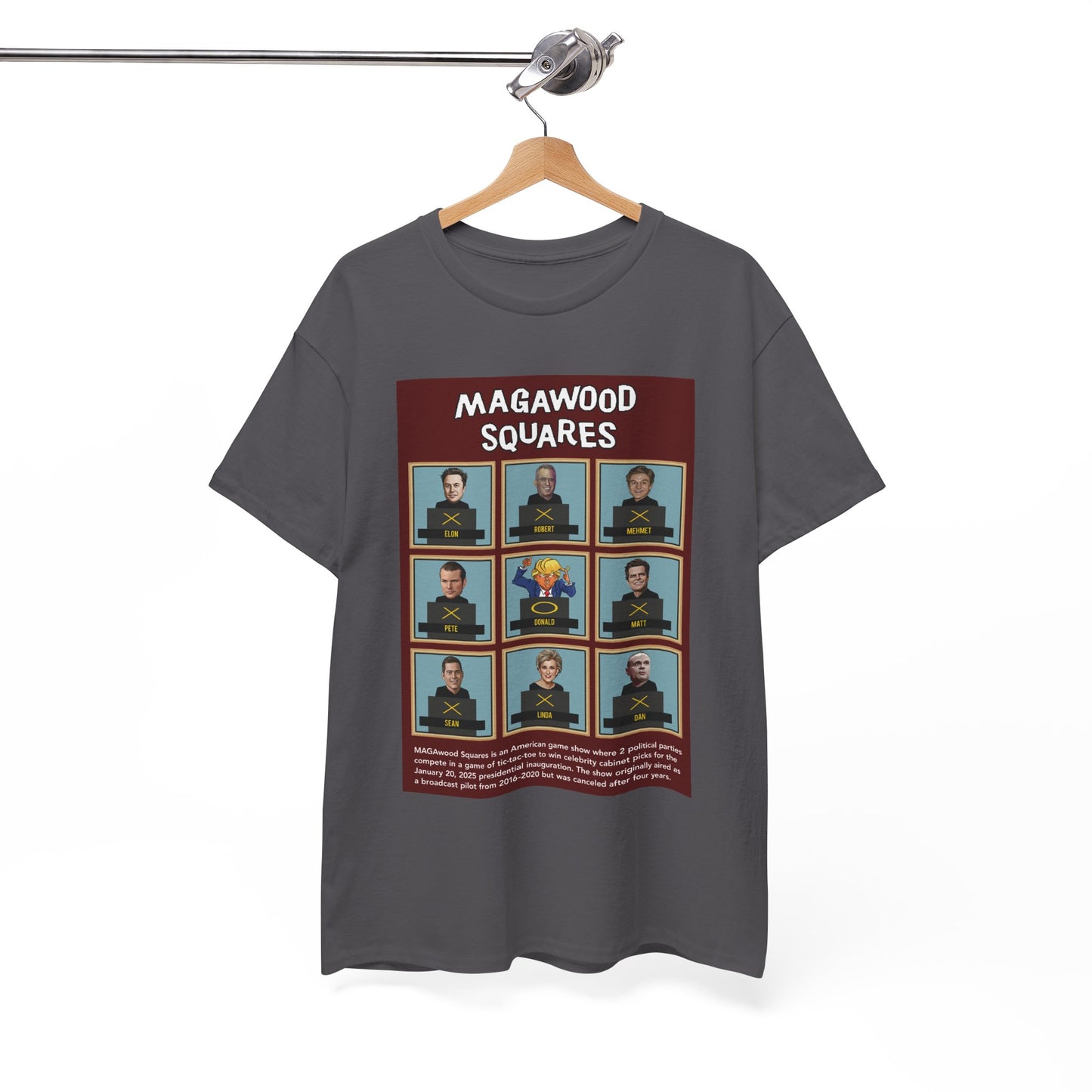 MAGAwood Squares, Funny Inauguration Day 2025 Shirt, Satirical, Political Game Show Unisex Heavy Cotton T-Shirt