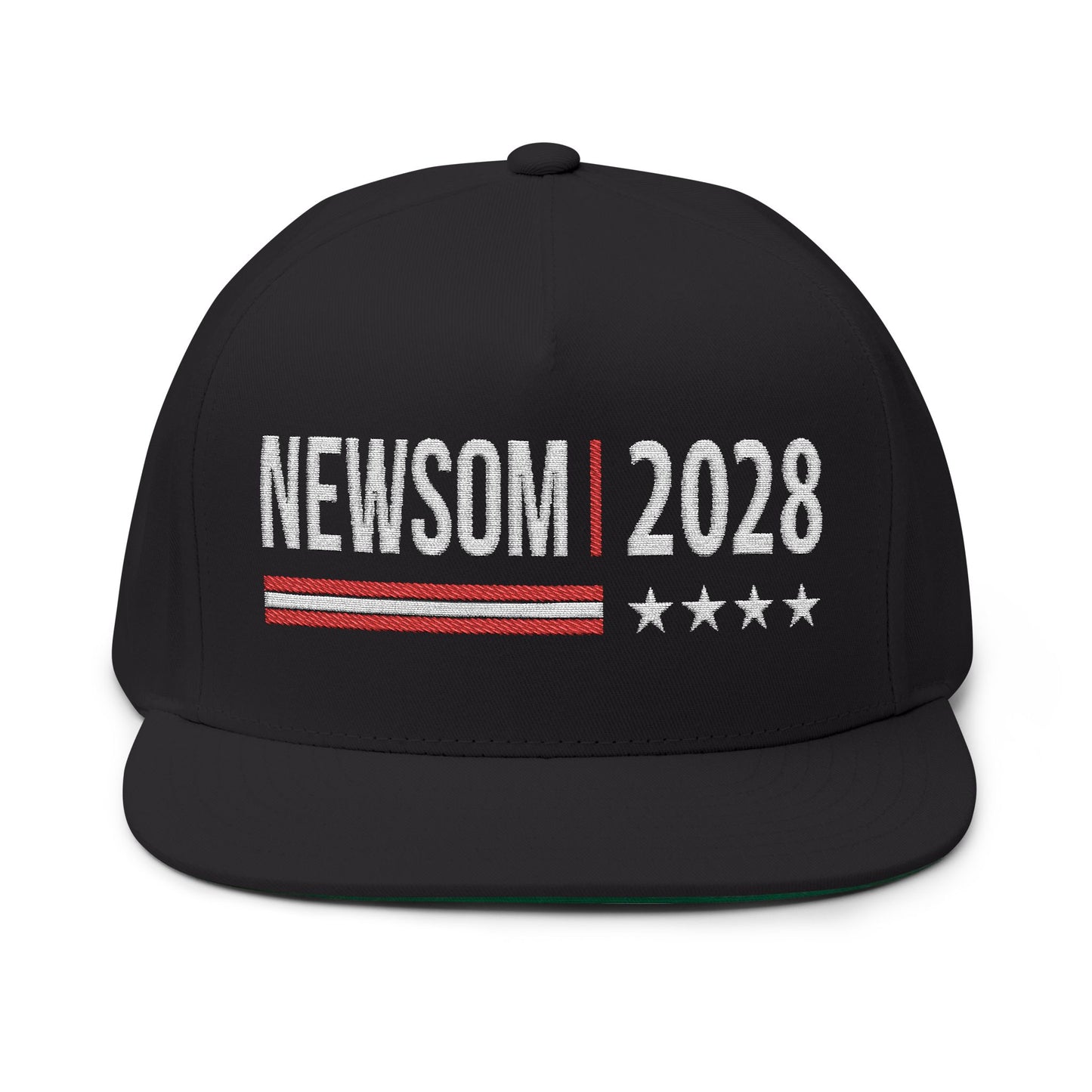 Newsom 2028 Presidential Campaign Flat Bill Cap (Embroidery), Baseball Hat with Red and White Stripes and Stars, Political Campaign Cap,