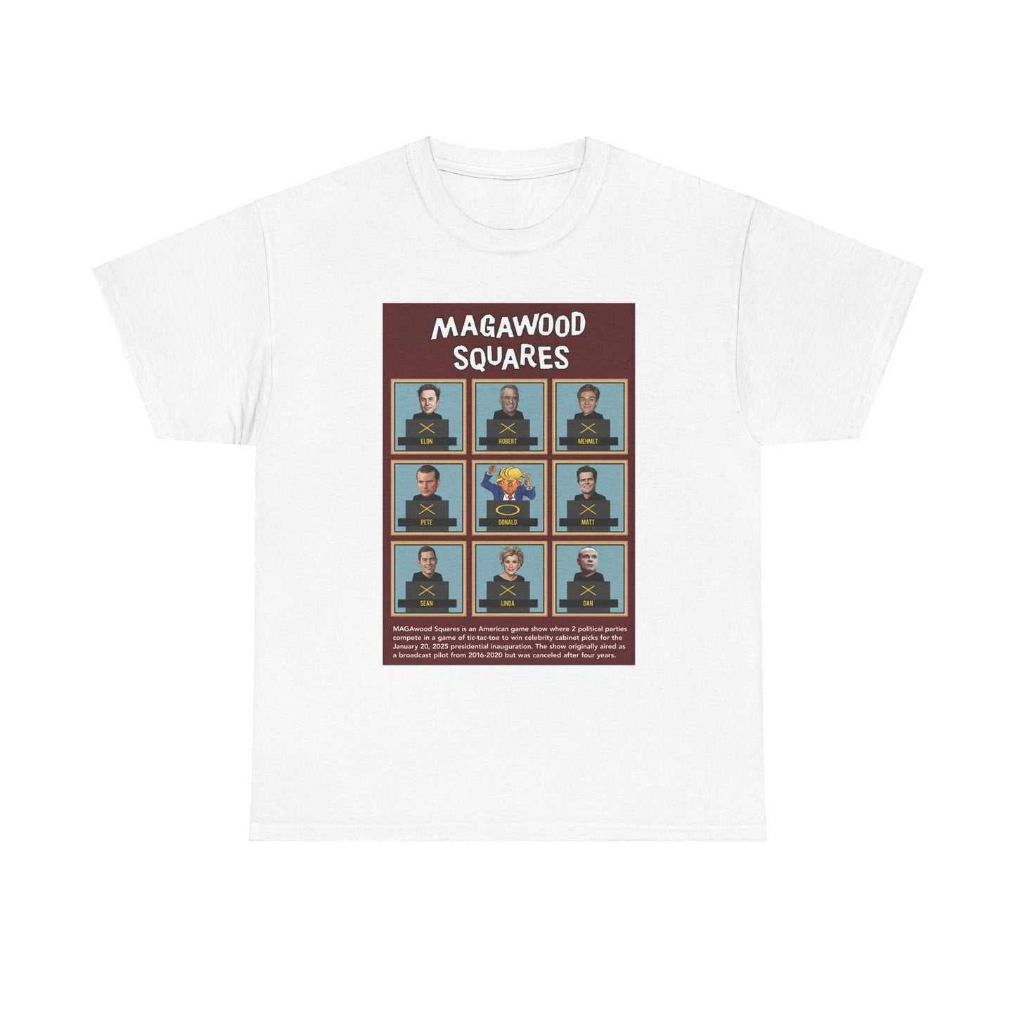 MAGAwood Squares, Funny Inauguration Day 2025 Shirt, Satirical, Political Game Show Unisex Heavy Cotton T-Shirt