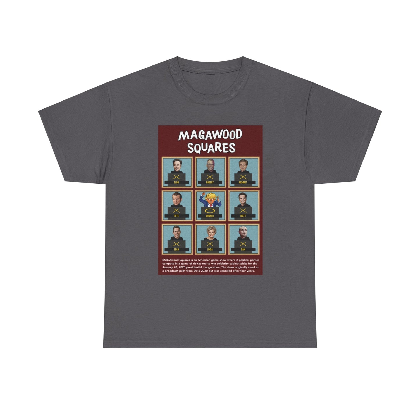 MAGAwood Squares, Funny Inauguration Day 2025 Shirt, Satirical, Political Game Show Unisex Heavy Cotton T-Shirt