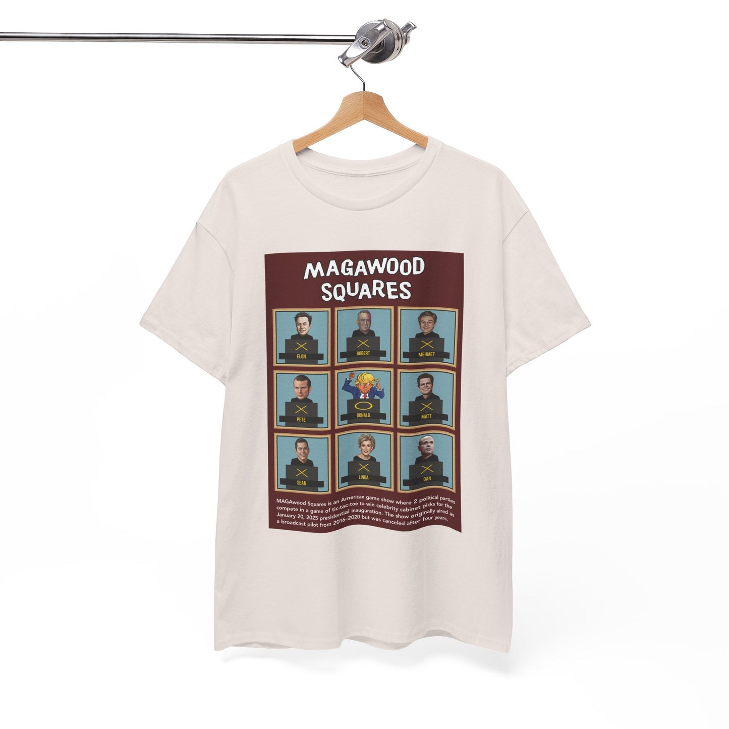 MAGAwood Squares, Funny Inauguration Day 2025 Shirt, Satirical, Political Game Show Unisex Heavy Cotton T-Shirt