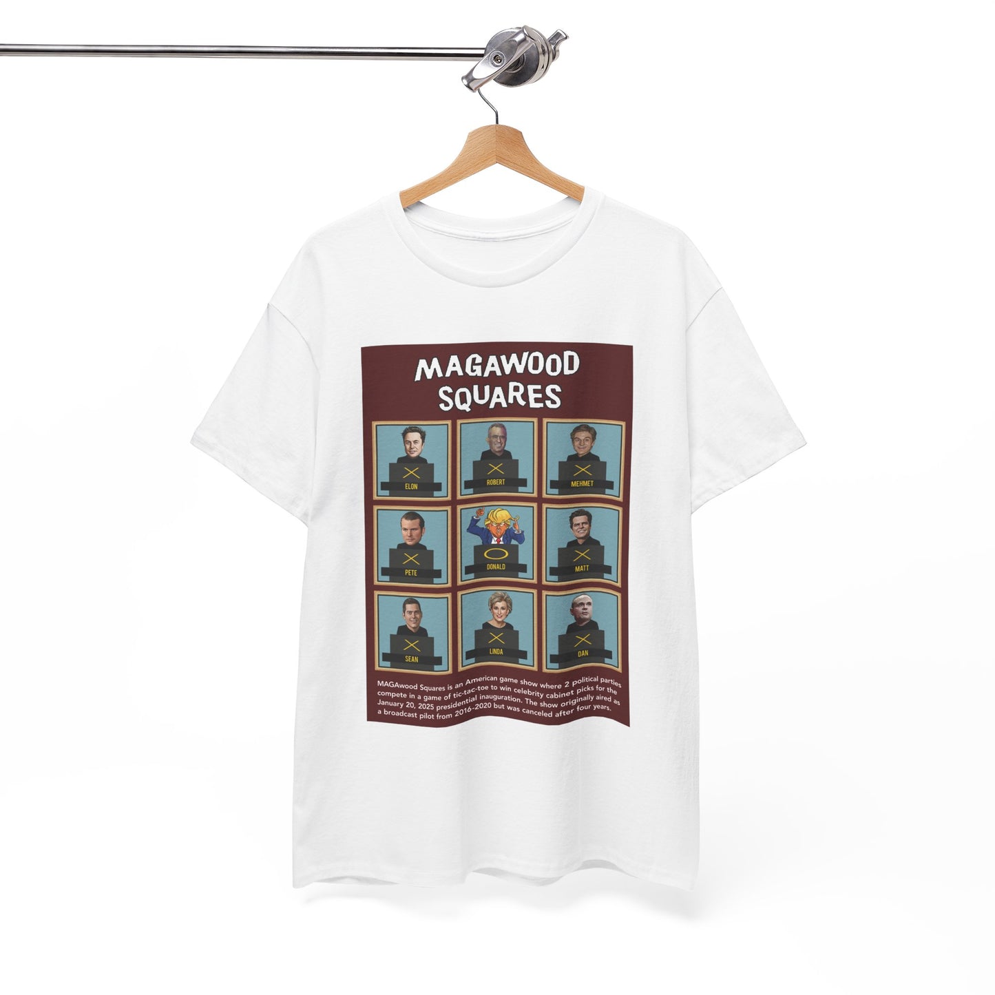 MAGAwood Squares, Funny Inauguration Day 2025 Shirt, Satirical, Political Game Show Unisex Heavy Cotton T-Shirt
