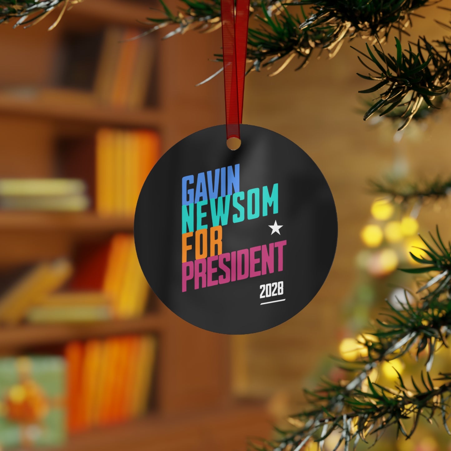 Gavin Newsom 2028 Metal Ornament, Political Presidential Campaign, Holiday Decorations, Democratic Supporters Keepsake