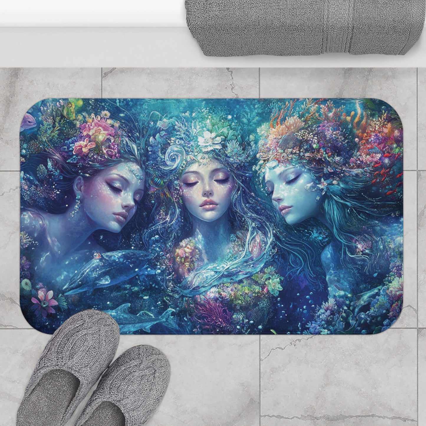 Mystical Mermaid, Sea Witch, Water Goddesses Bath Mat, Ocean Decor, Boho Bathroom Rug, Nautical Gift, Coastal Home Accessory
