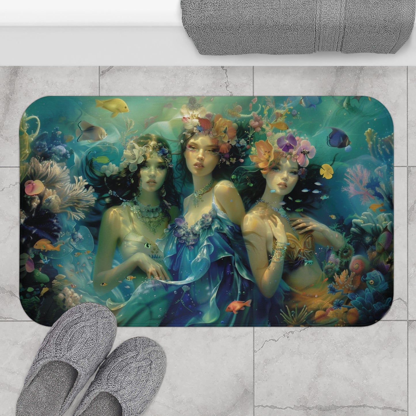 Sea Witch Bath Mat, Mystical Mermaid, Water Goddesses, Ocean Decor, Boho Bathroom Rug, Nautical Gift, Coastal Home Accessory
