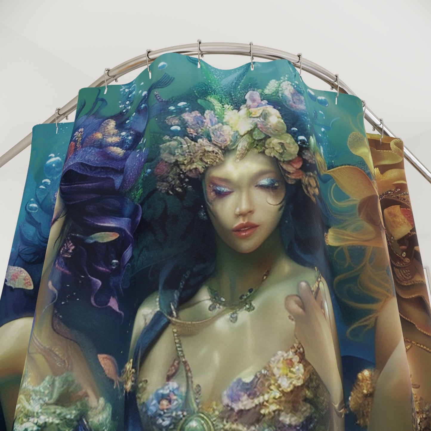Mystical Water Goddesses Shower Curtain, Bathroom Art, Home Decor, Sea Witch Theme, Ethereal Gift for Mermaid Lovers, Goddess Art