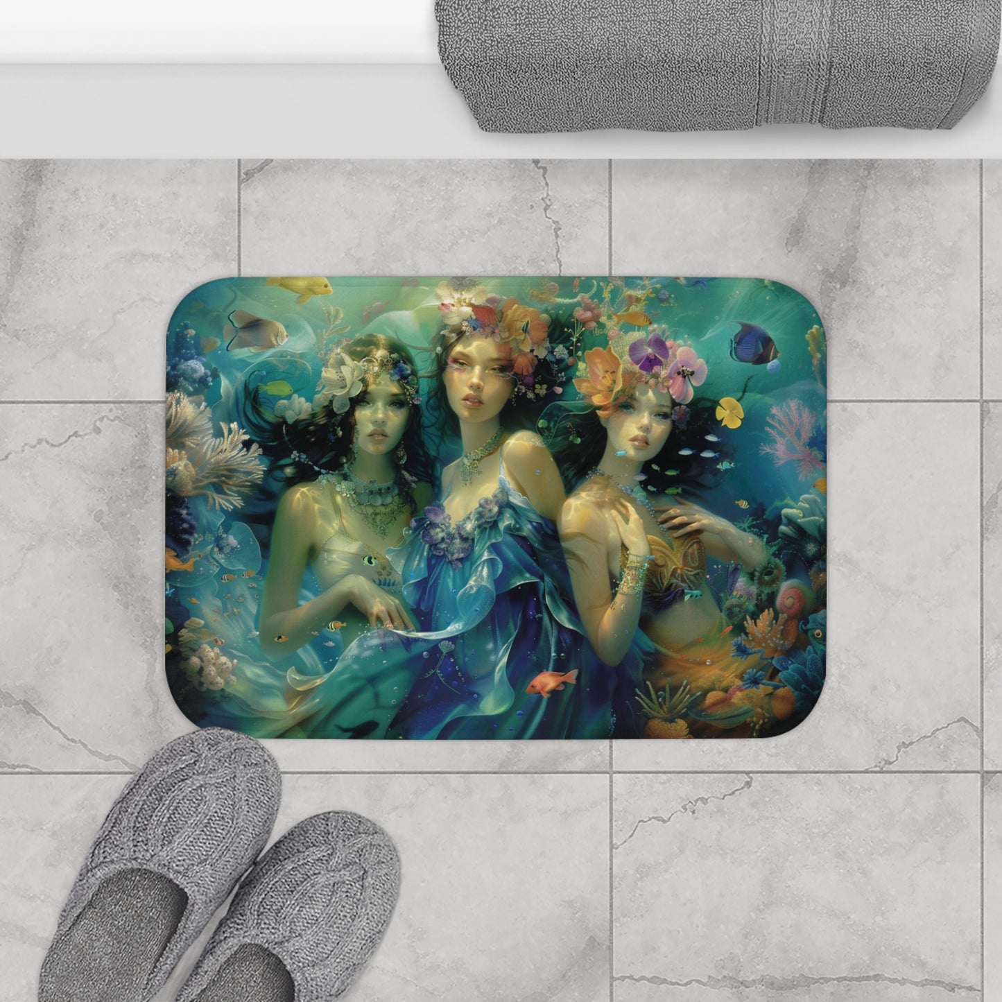 Sea Witch Bath Mat, Mystical Mermaid, Water Goddesses, Ocean Decor, Boho Bathroom Rug, Nautical Gift, Coastal Home Accessory