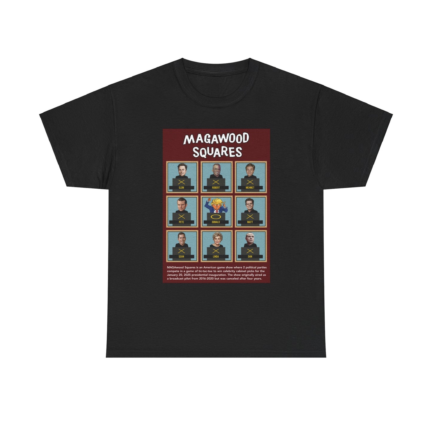MAGAwood Squares, Funny Inauguration Day 2025 Shirt, Satirical, Political Game Show Unisex Heavy Cotton T-Shirt