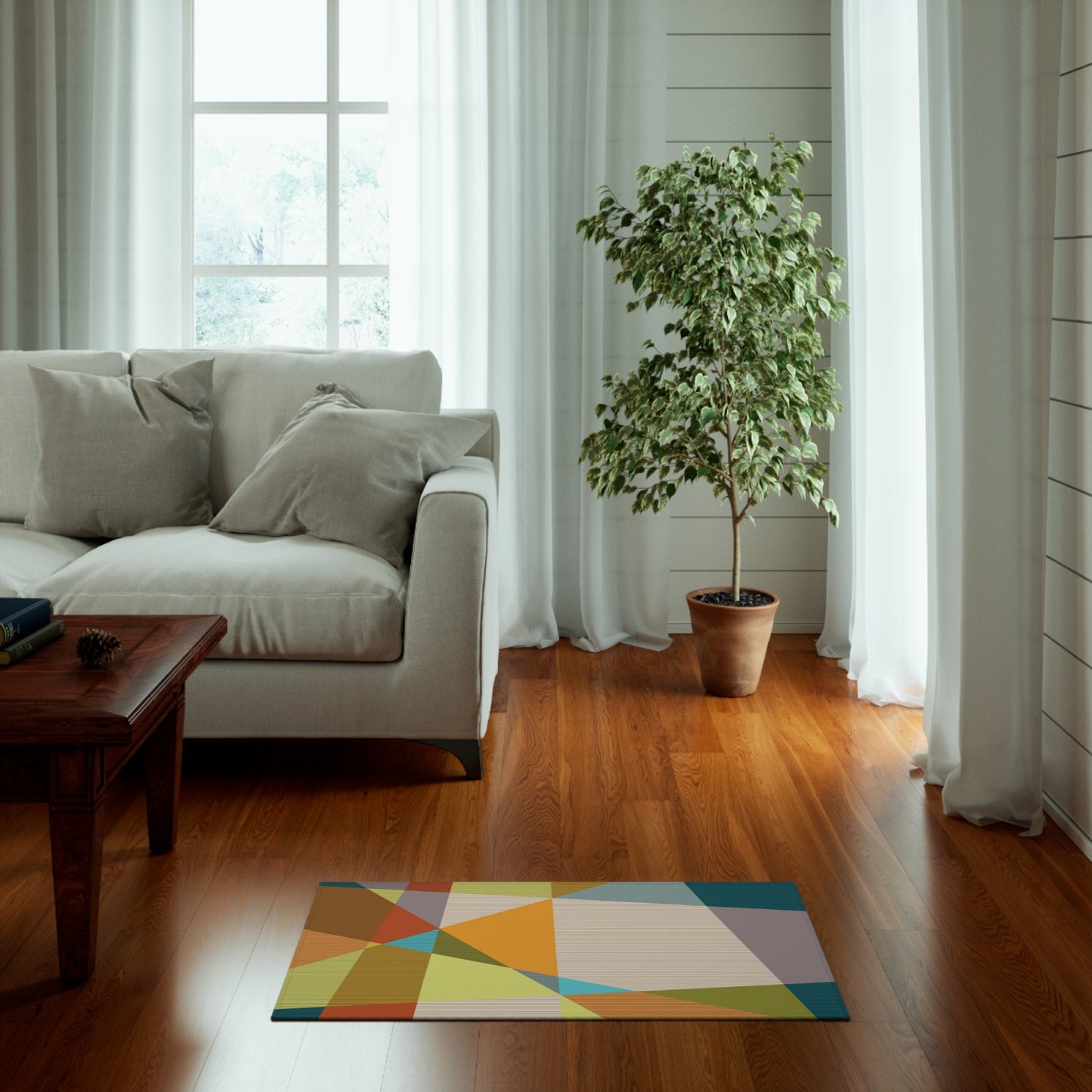 Retro Rug, 1960s, 1970s Geometric Colorful 32x20 Rug Floor Mat