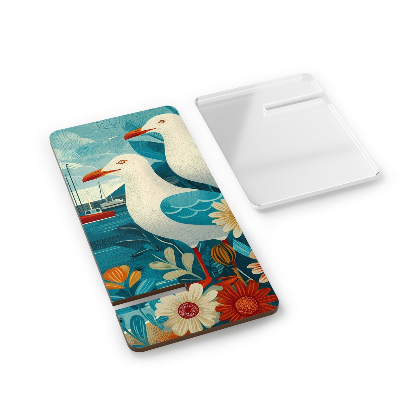 Flower & Bird Mobile Phone Stand, Coastal Decor, Smartphone Holder, Unique Gift for Bird Lovers, Desk Accessory, Ocean Theme