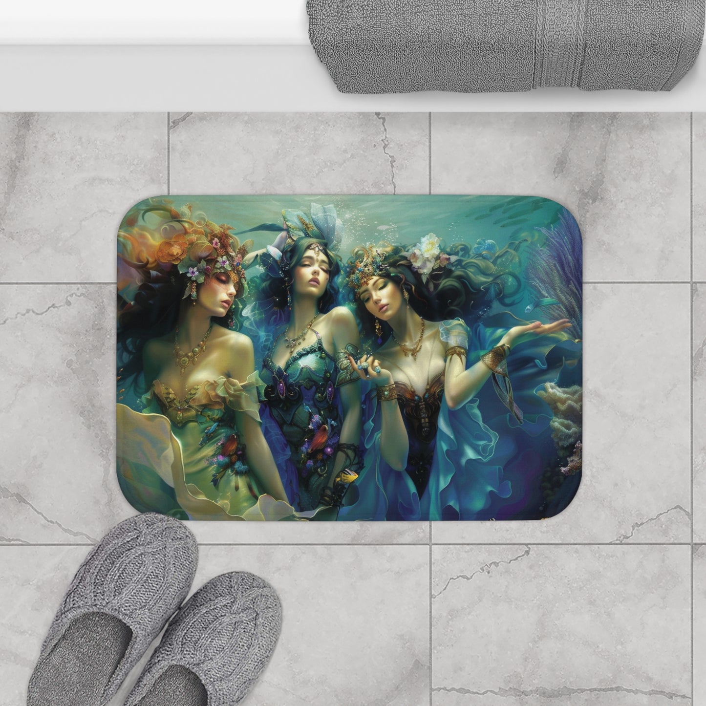 Mystical Mermaid Bath Mat, Sea Witch, Water Goddesses Bedside Rug, Ocean Decor, Boho Bathroom, Nautical Gift for Coastal Home