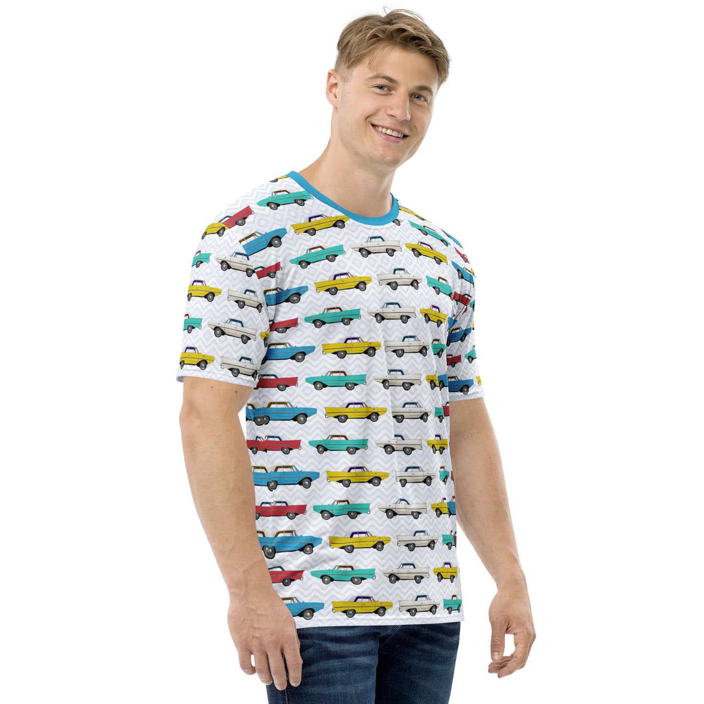 Amphicar - The Car That Swims All-over-print Blue Collar Men's T-shirt for Swim-ins and Car Shows