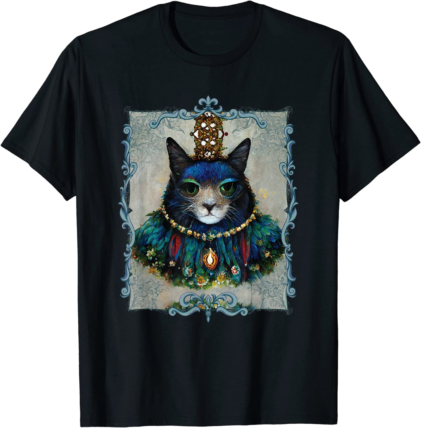Cat King Royalty Wearing Peacock Feathers Costume T-Shirt