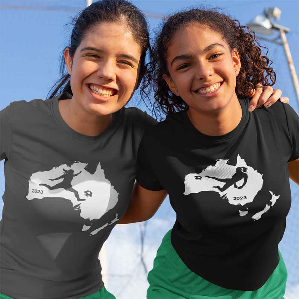 Womens and Girls Kicking Soccer Ball Australia and New Zealand Unisex Softstyle T-Shirt for Teams