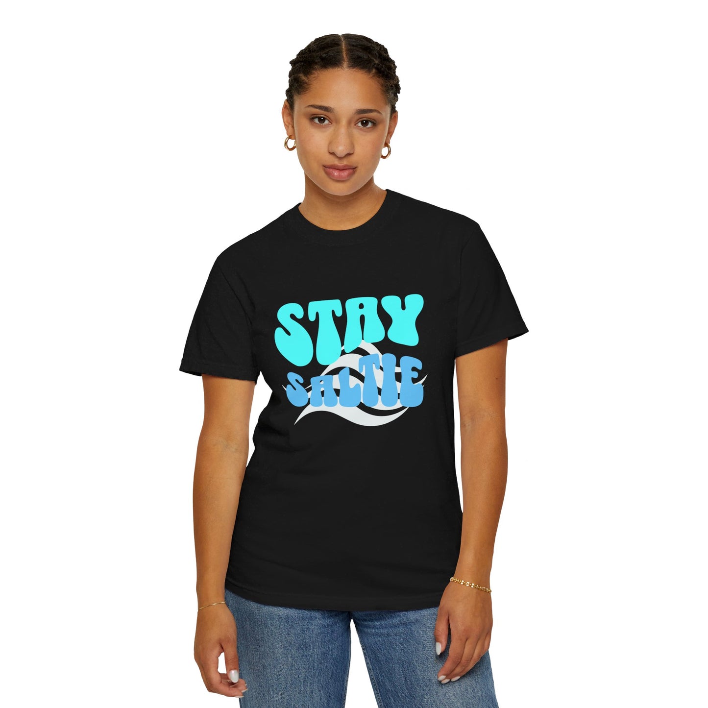 Stay Saltie Beach Outfit Vacation Clothing With Ocean Wave Comfort Colors Unisex Dark T-shirt