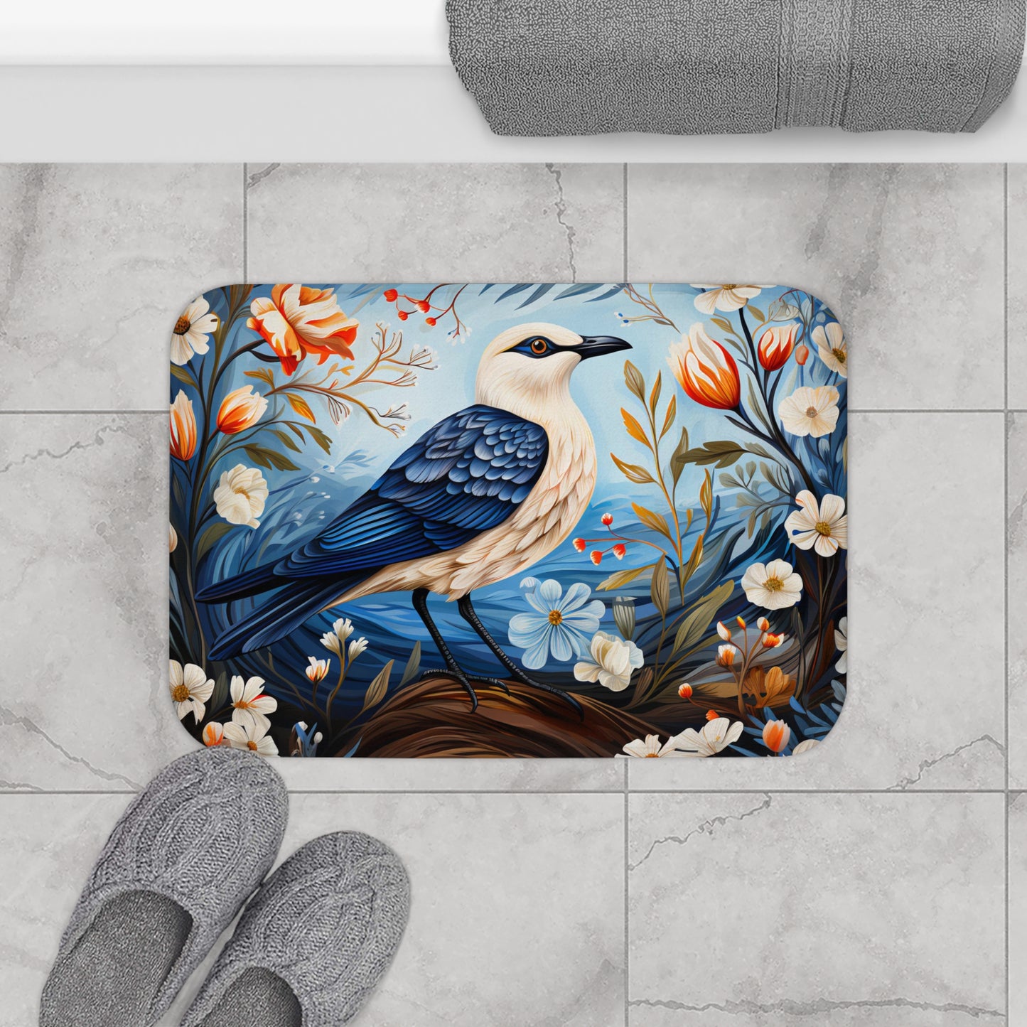 Seagull Folk Art Bath Mat for Coastal Living