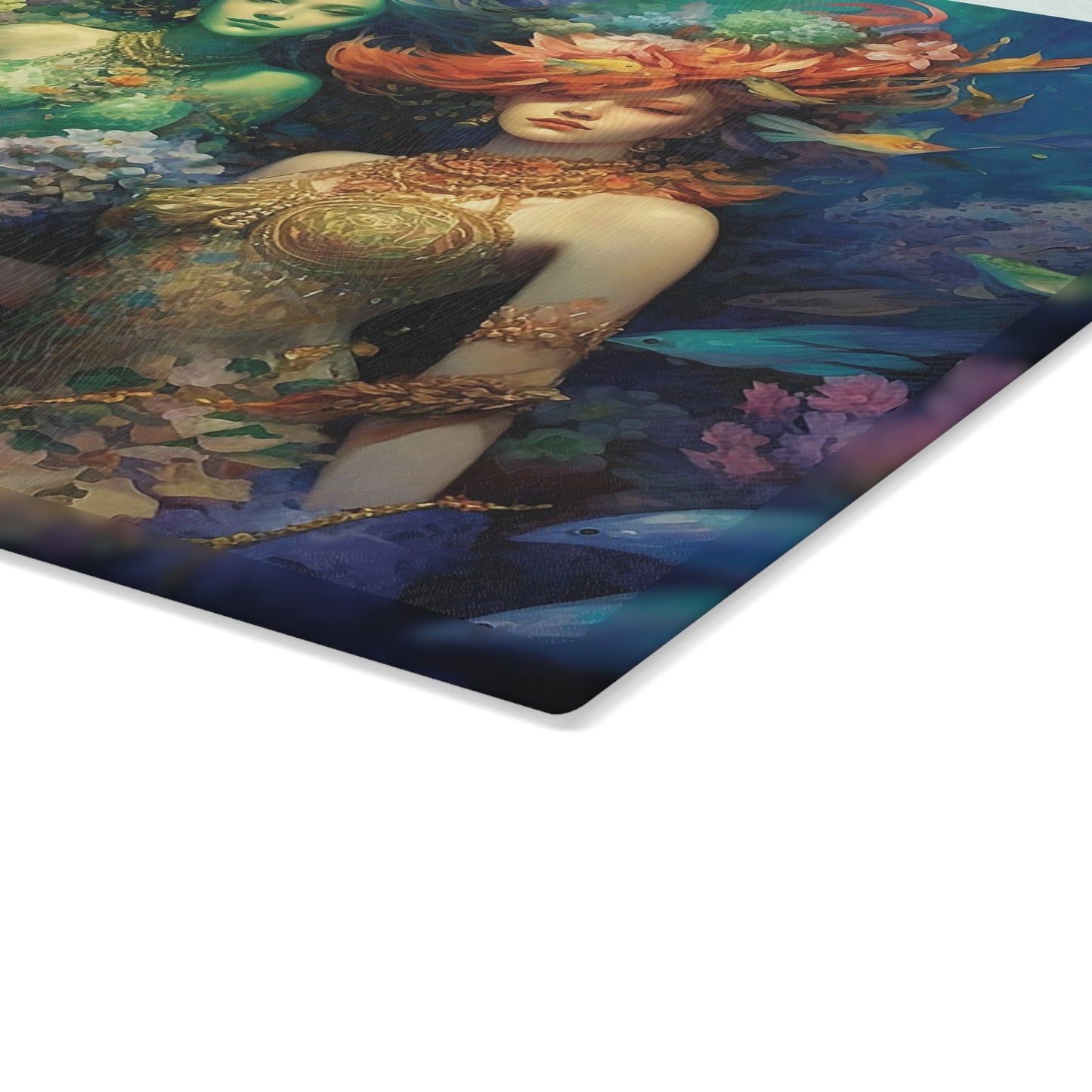 3 Dreamy Water Goddesses Mermaidcore, Fairycore Mermaid Glass Cutting Board (2 sizes)