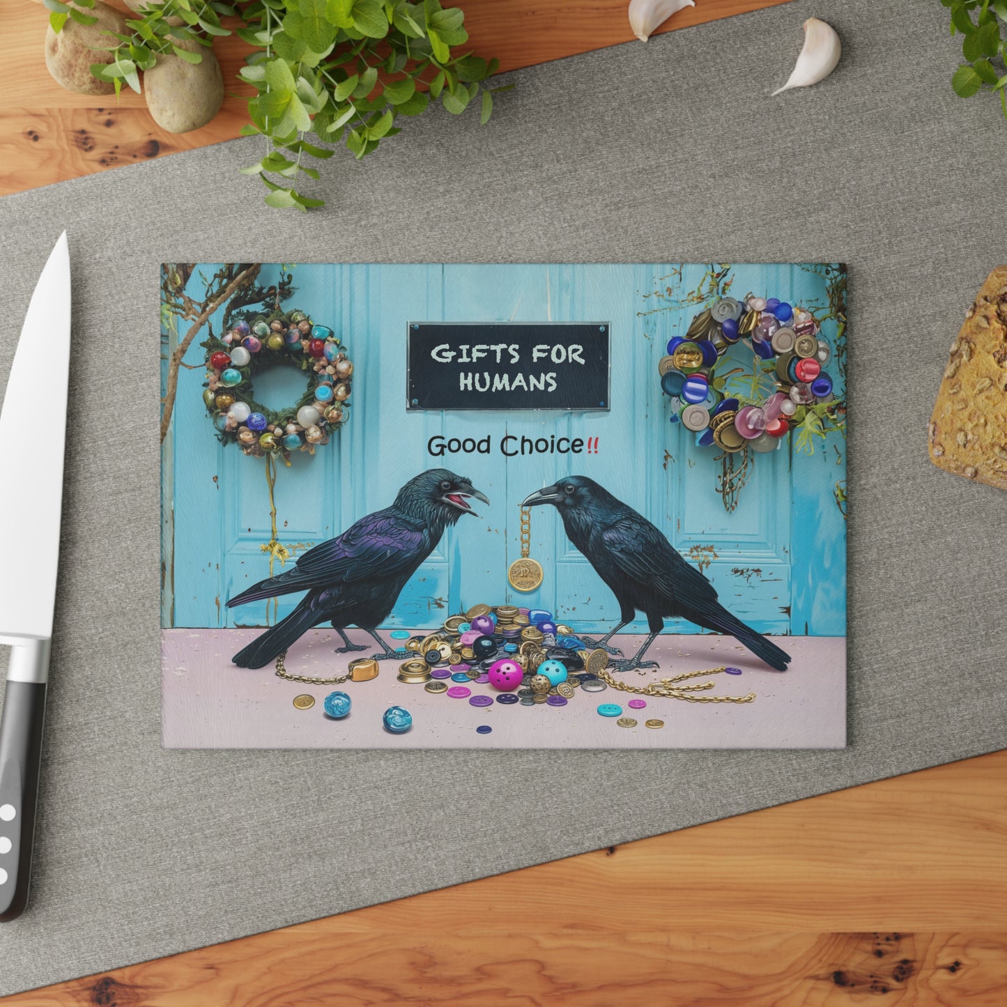 Good Choice! Crow Gift Store for Humans Glass Cutting Board - 2 Sizes