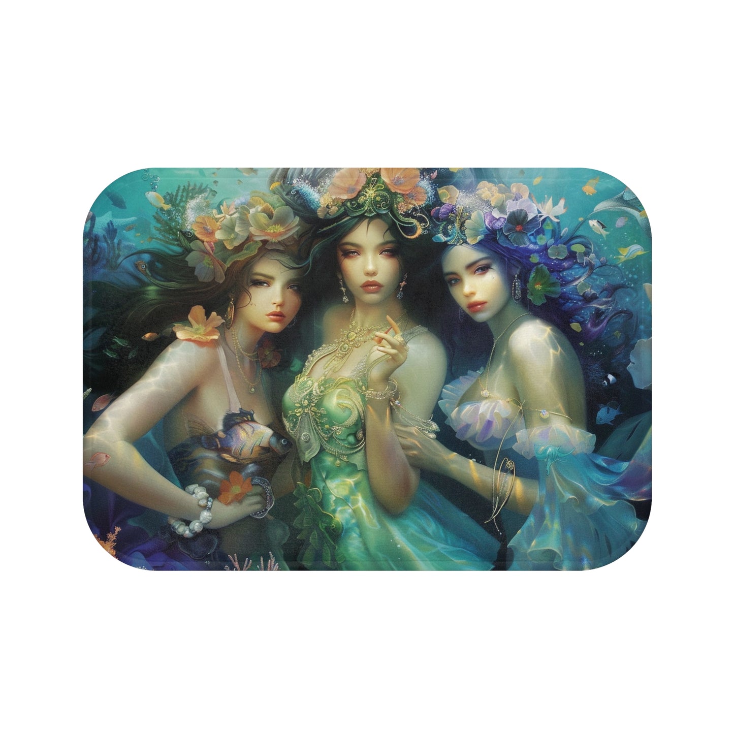 Water Goddesses Bath Mat, Mystical Mermaid, Sea Witch, Ocean Decor, Boho Bathroom Rug, Nautical Gift, Coastal Home Accessory