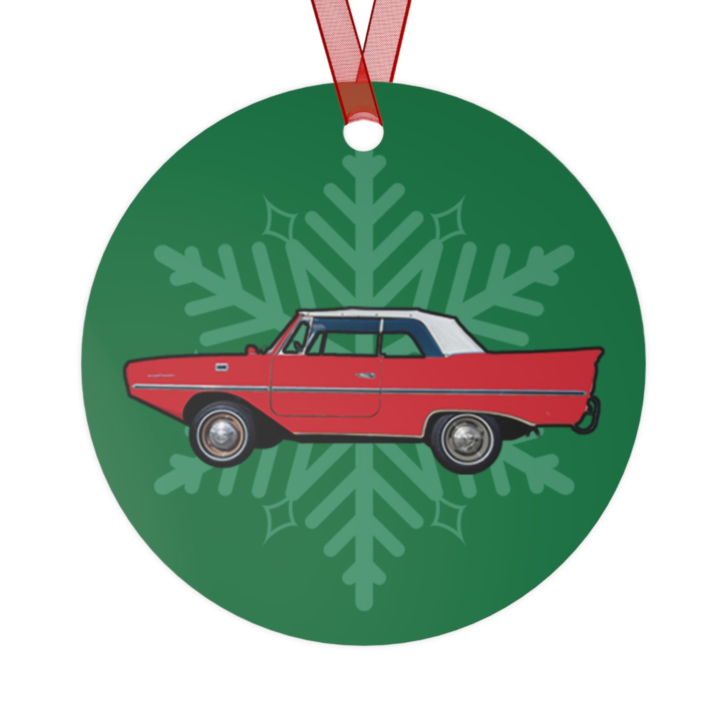 Regatta Red Amphicar 770 Christmas Holiday 3.5" Round Metal Ornament with Red Ribbon