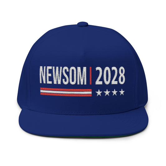 Newsom 2028 Presidential Campaign Flat Bill Cap (Embroidery), Baseball Hat with Red and White Stripes and Stars, Political Campaign Cap,