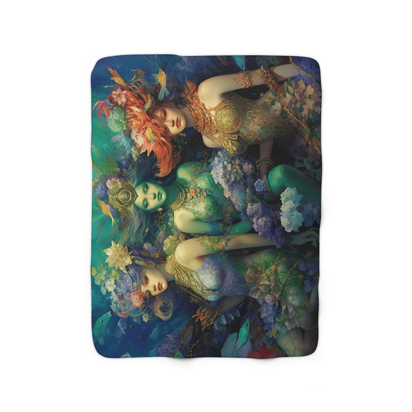 3 Dreamy Water Goddesses Design on a Lightweight Sherpa Fleece Blanket (2 sizes)