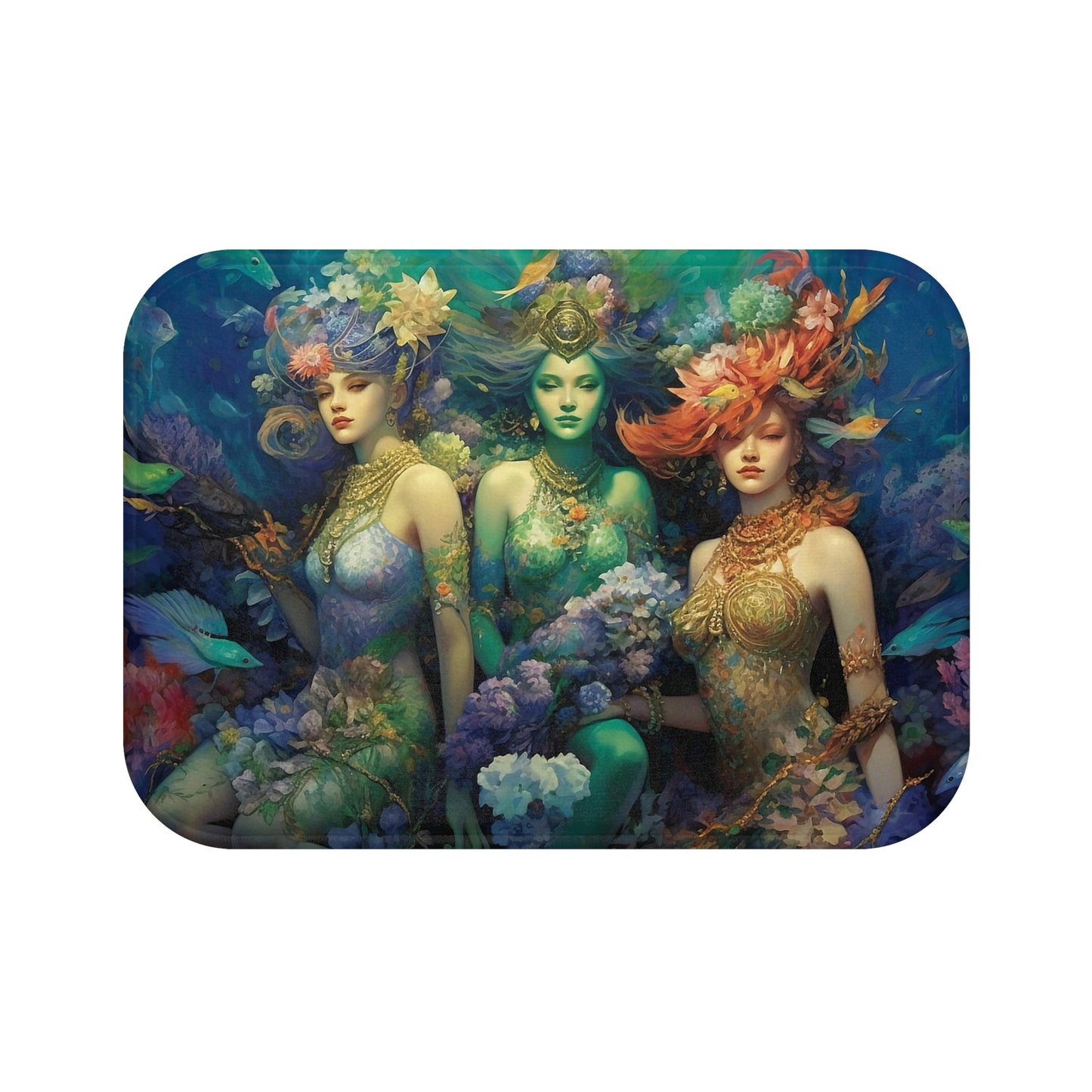 3 Dreamy Water Goddesses Design on a 24x16" Bathroom Bath or Bedside Mat