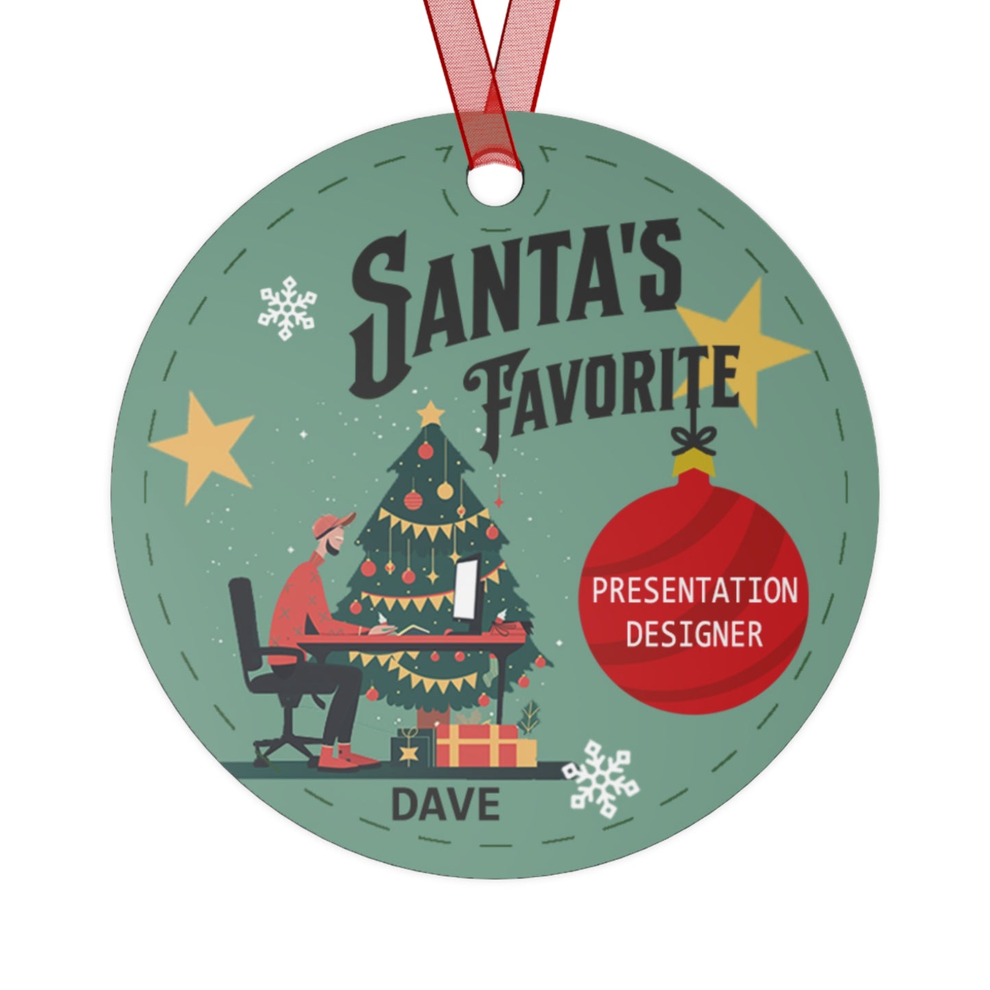 DAVE-Santa's Favorite Presentation Designer Christmas Holiday 3.5" Round Metal Ornament with Ribbon