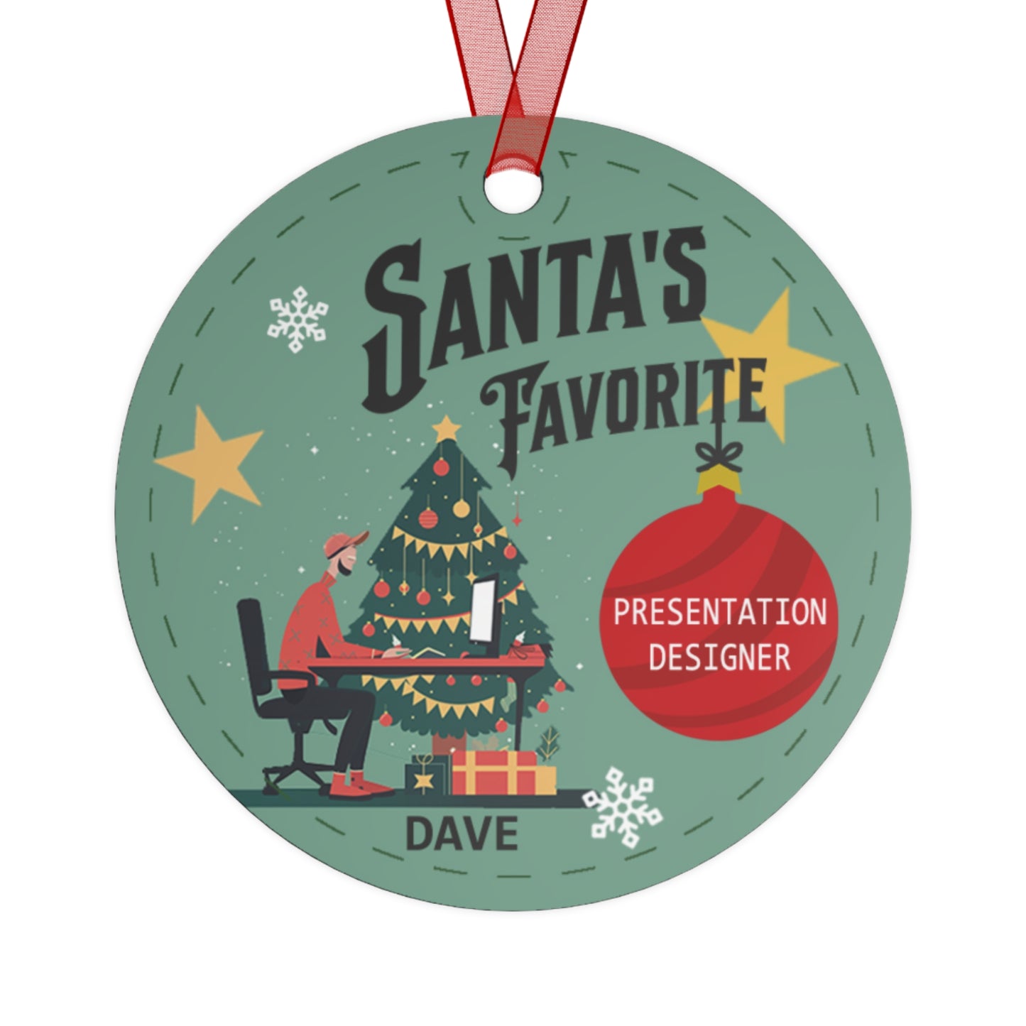 DAVE-Santa's Favorite Presentation Designer Christmas Holiday 3.5" Round Metal Ornament with Ribbon