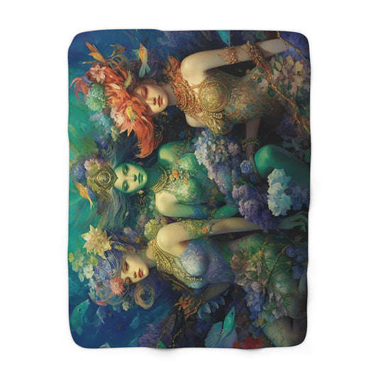 3 Dreamy Water Goddesses Design on a Lightweight Sherpa Fleece Blanket (2 sizes)