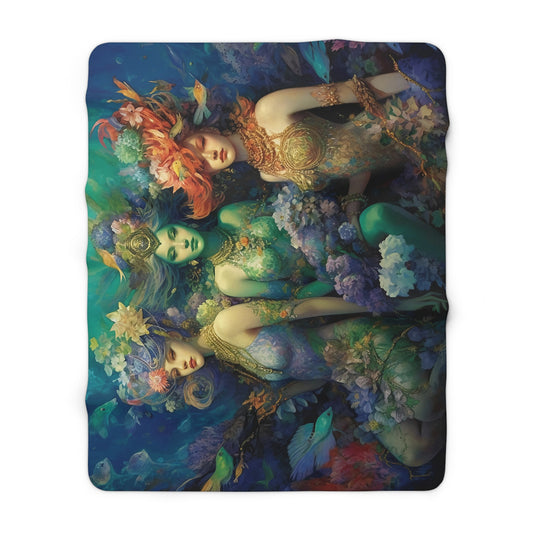 3 Dreamy Water Goddesses Design on a Lightweight Sherpa Fleece Blanket (2 sizes)