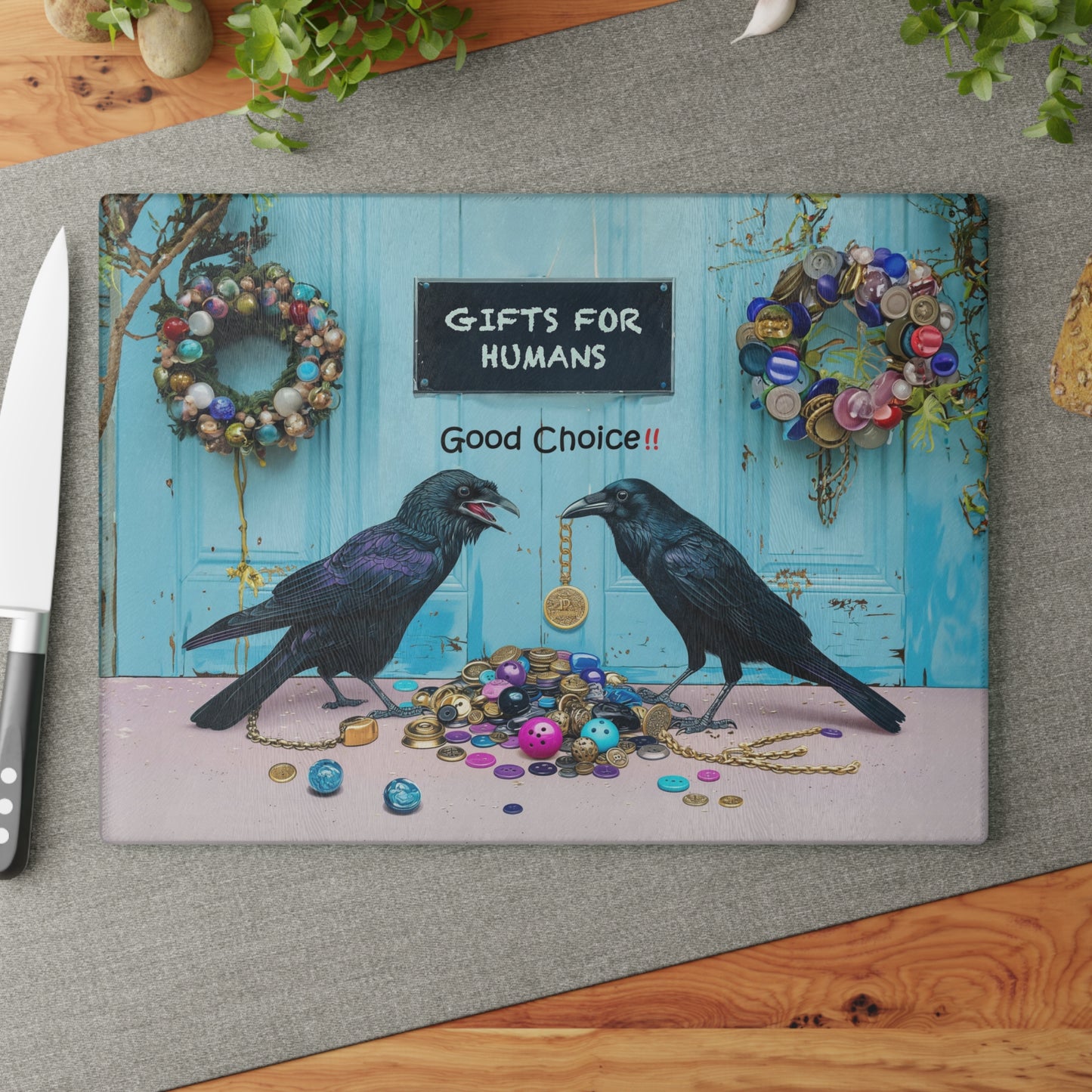 Good Choice! Crow Gift Store for Humans Glass Cutting Board - 2 Sizes