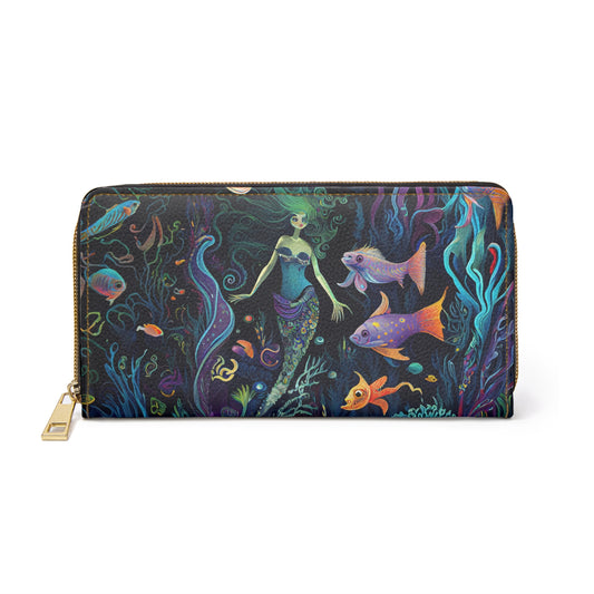 Wallet, Mermaid Wallet, Wallet Women, Mermaid Garden, Wallet with Zipper, Mermaid and Fish, Mermaidcore, Cottagecore, Fairycore