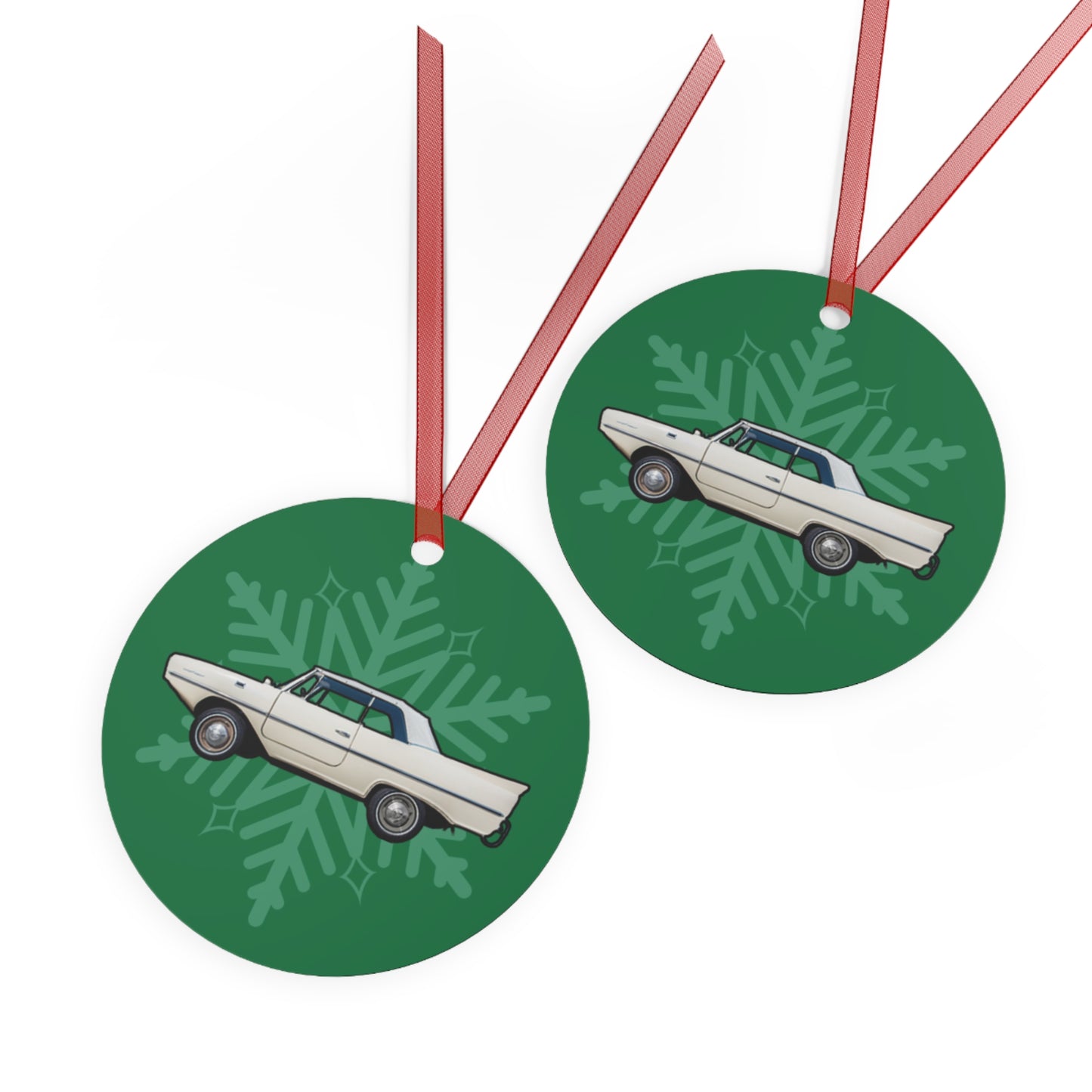 Strand White Amphicar 770 Christmas Holiday 3.5" Round Metal Ornament with Red Ribbon