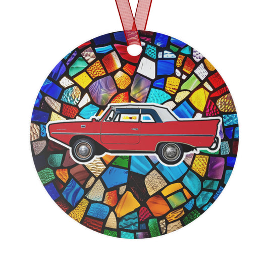 Regatta Red Amphicar 770 Mosaic Background Christmas Holiday 3.5" Round Metal Ornament with Ribbon