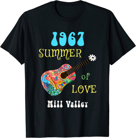 1967 Summer of Love Mill Valley Peacock Hippie Guitar Unisex T-Shirt