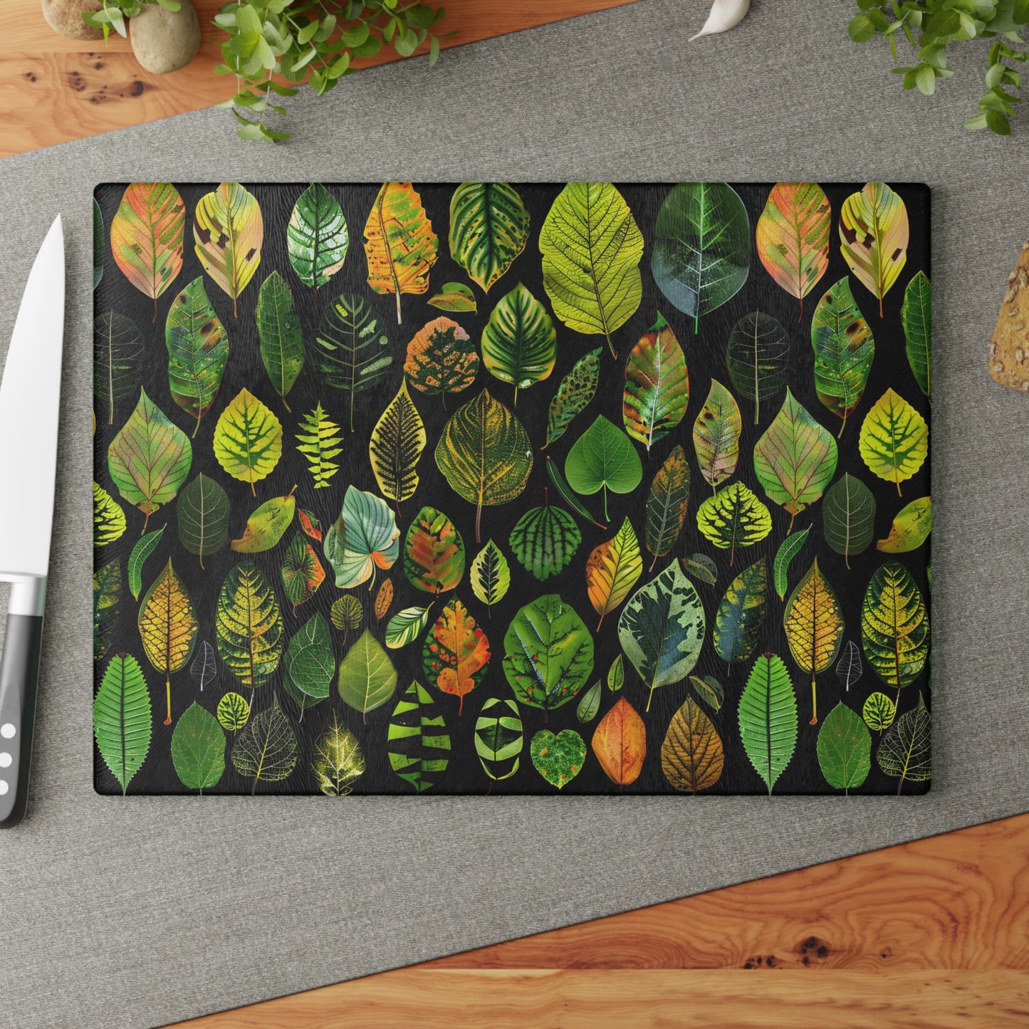 Glass Cutting Board With Plant Leaves - 2 Sizes