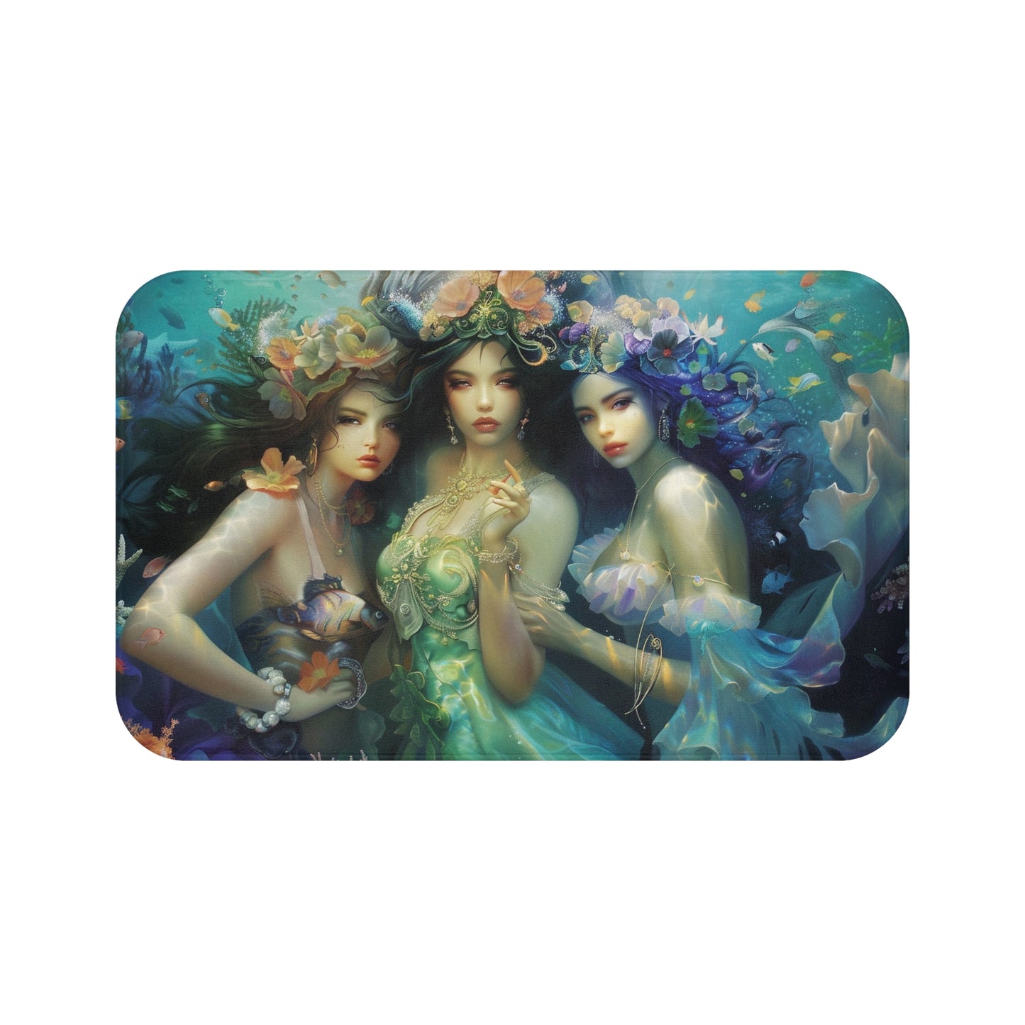 Water Goddesses Bath Mat, Mystical Mermaid, Sea Witch, Ocean Decor, Boho Bathroom Rug, Nautical Gift, Coastal Home Accessory